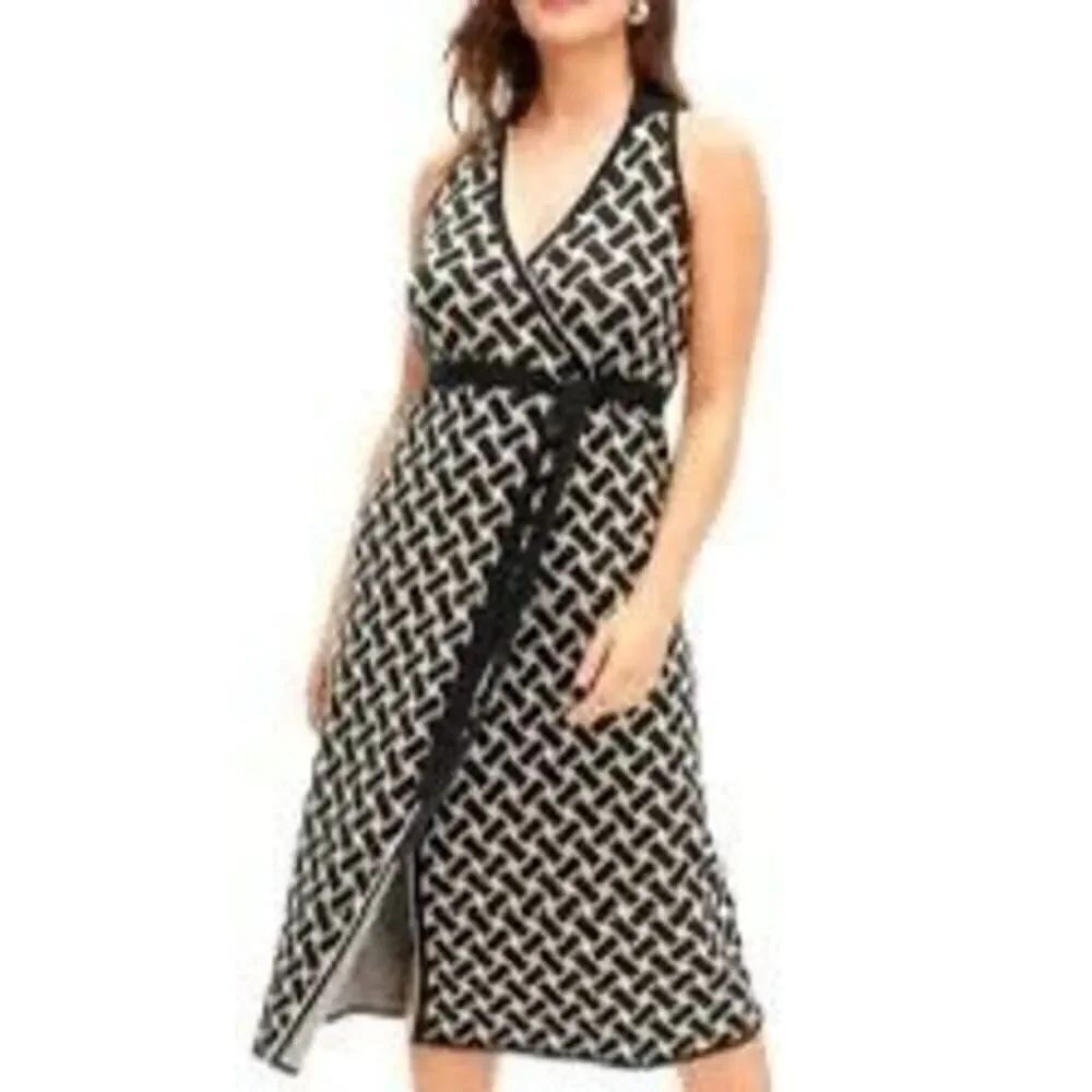 Diane Von Furstenberg X Target Size XXS Collared Midi Wrap Dress Black Geometric